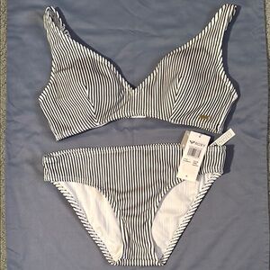 Roxy Black and White Striped Bikini